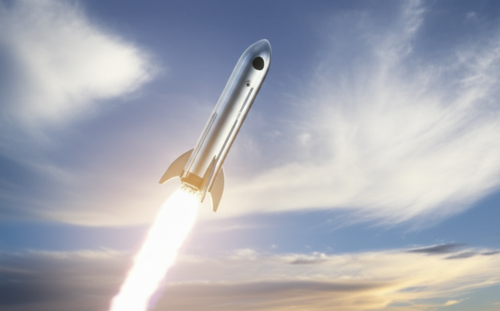 Rocket launching into the sky, symbolizing new beginnings and innovation