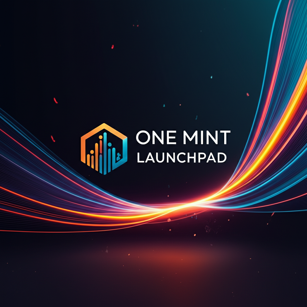 Logo of One Mint launchpad with abstract background suggesting growth and reach
