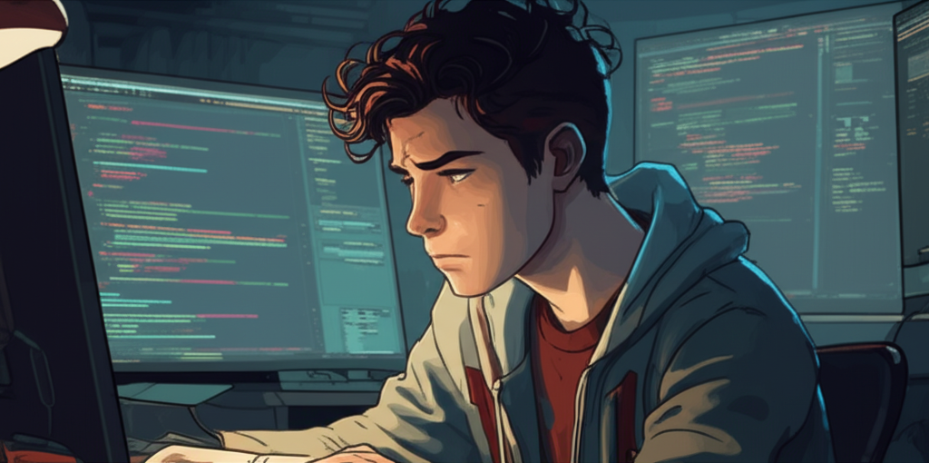 Illustration of a frustrated creator looking at complex code on a screen