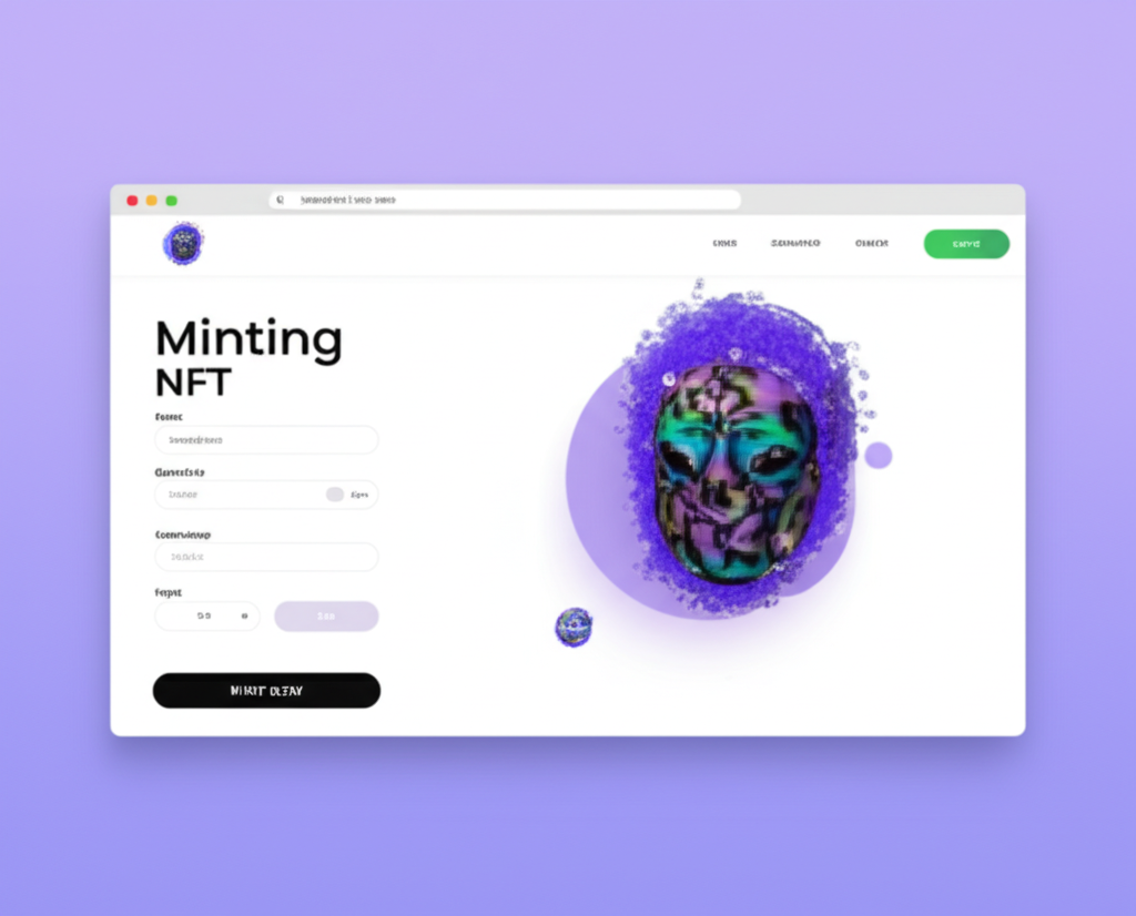 Mockup of a customizable NFT minting page with branding elements